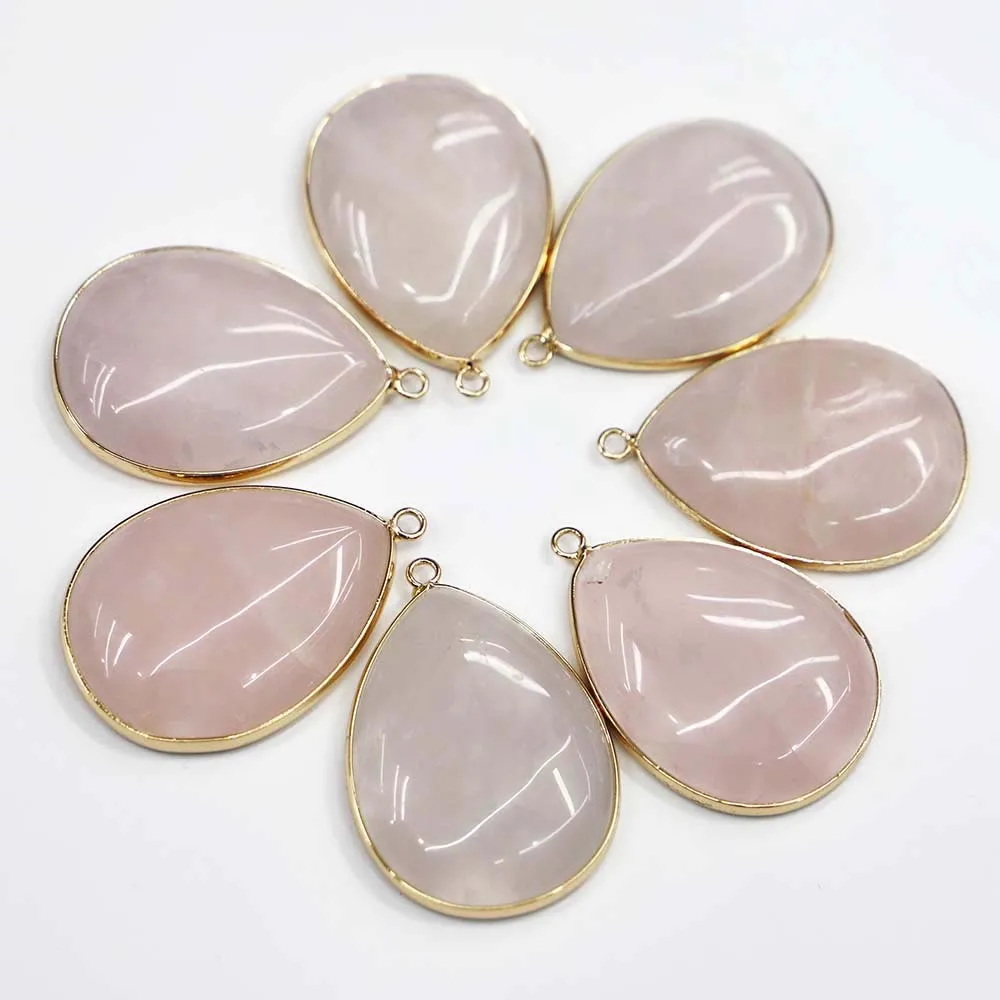 Natural Powder Crystal Water Drop Bag Gold Pendant Versatile Semi-precious Women's Earrings Necklace Accessories Wholesale 5Pcs