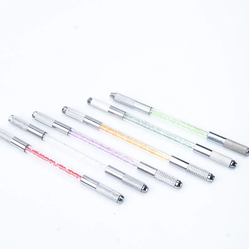 

Acrylic Tattoo Pen Microblading Manual Double End Crystal Permanent Makeup Eyebrow Tools Double Usage For Flat or Round Needles