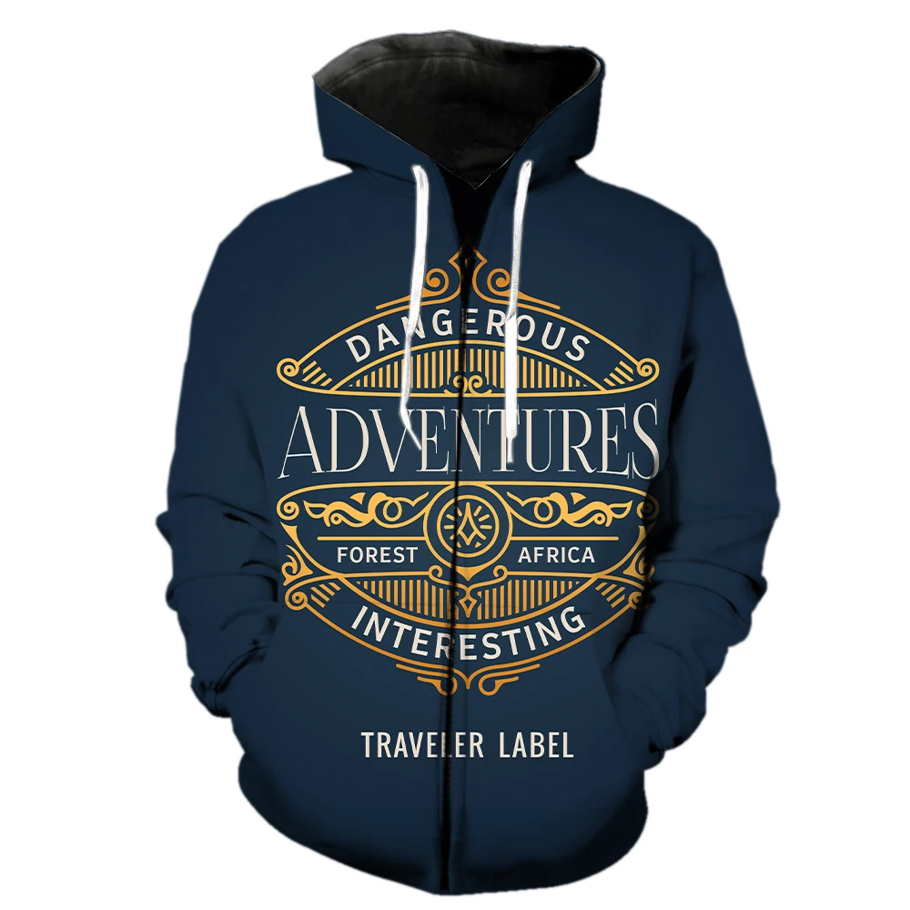 

European and American Style Label Men's Zipper Hoodie Sweatshirts With Hood Jackets Oversized Cool Spring Harajuku 3D Printed