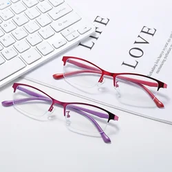 Myopia Glasses Women Metal Half Frame Prescription Eyeglasses Female Retro Anti Blue Light Optical Nearsighted Eyewear 0 ~ -6.0