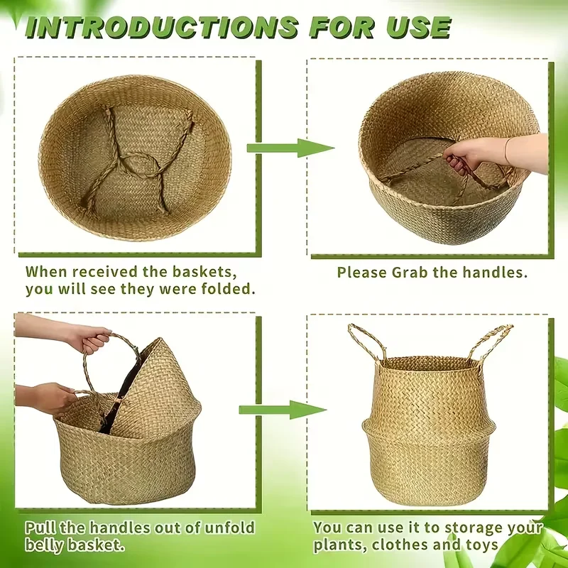 Hand Woven Circular Flower Vases, Bamboo Baskets, Home Ornaments, Plant Decorations, Straw Woven Hand-held Flower Pots