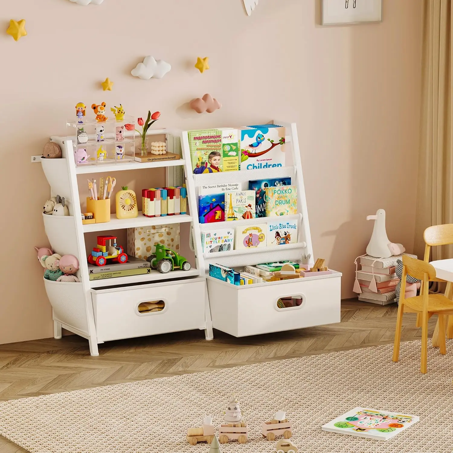 3-Tier Kids Bookcase with Toy Bins 6