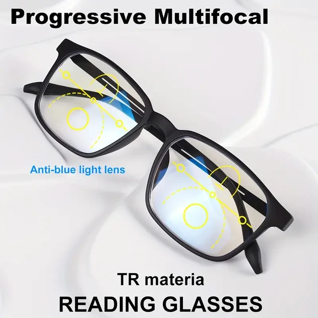 Lunettes de lecture multifocales progressives classiques en titane pur pour hommes, Anti-lumière bleue, presbytes, plein cadre, haute qualité 1.5 1