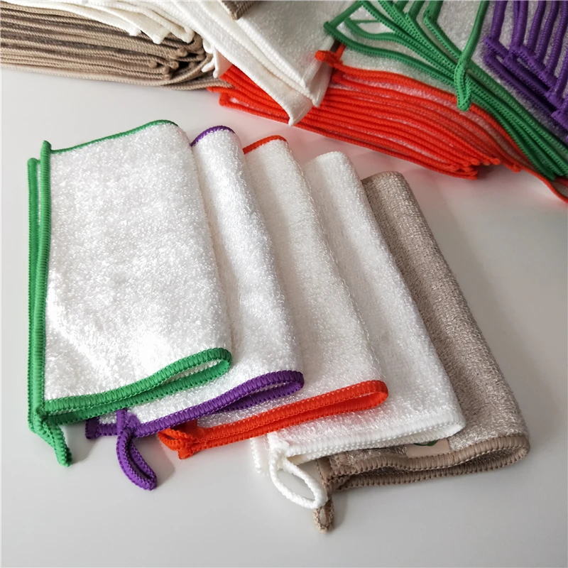 

5pcs Dish Towels Cleaning Cloth 15-years Factory Wholesale Bamboo Fiber Double-Layer Thickened Wipe Table Dishcloth Useful Gift