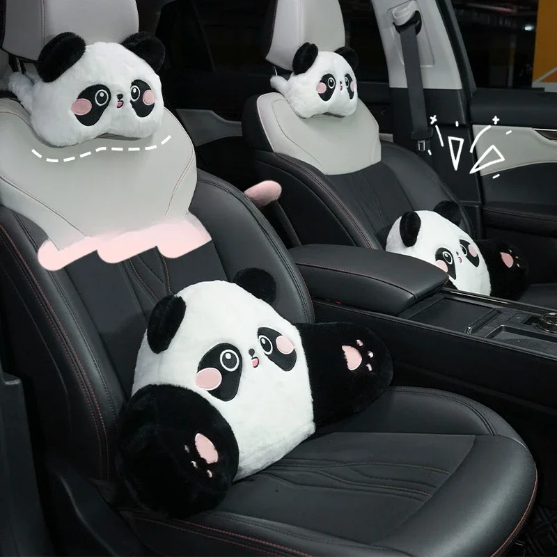 Panda Plush Car Neck and Lumbar Support Pillow Set