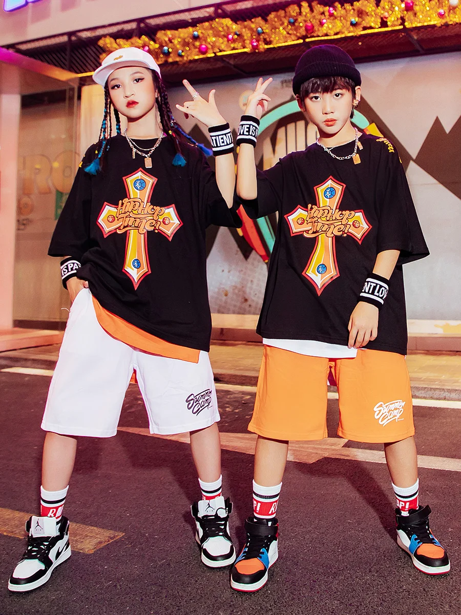 Ropa de baile para niñas, pantalones cortos de manga de Hip Hop, trajes de de Jazz para niños, ropa baile callejero DQS9731 - AliExpress Mobile