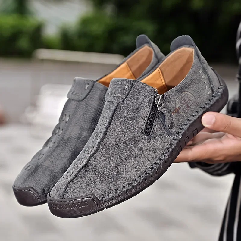 Men's Shoes Leather Loafers Flat Spring Autumn Moccasins Brogue Shoes Zip Flats Sneakers casual shoes leather shoes