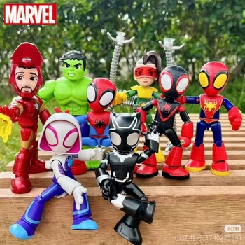 Marvel Hero Magical Version Spider Man Gwen Miles Black Panther Doctor Octopus Hulk Lron Man Model Assembled Toys  Gift