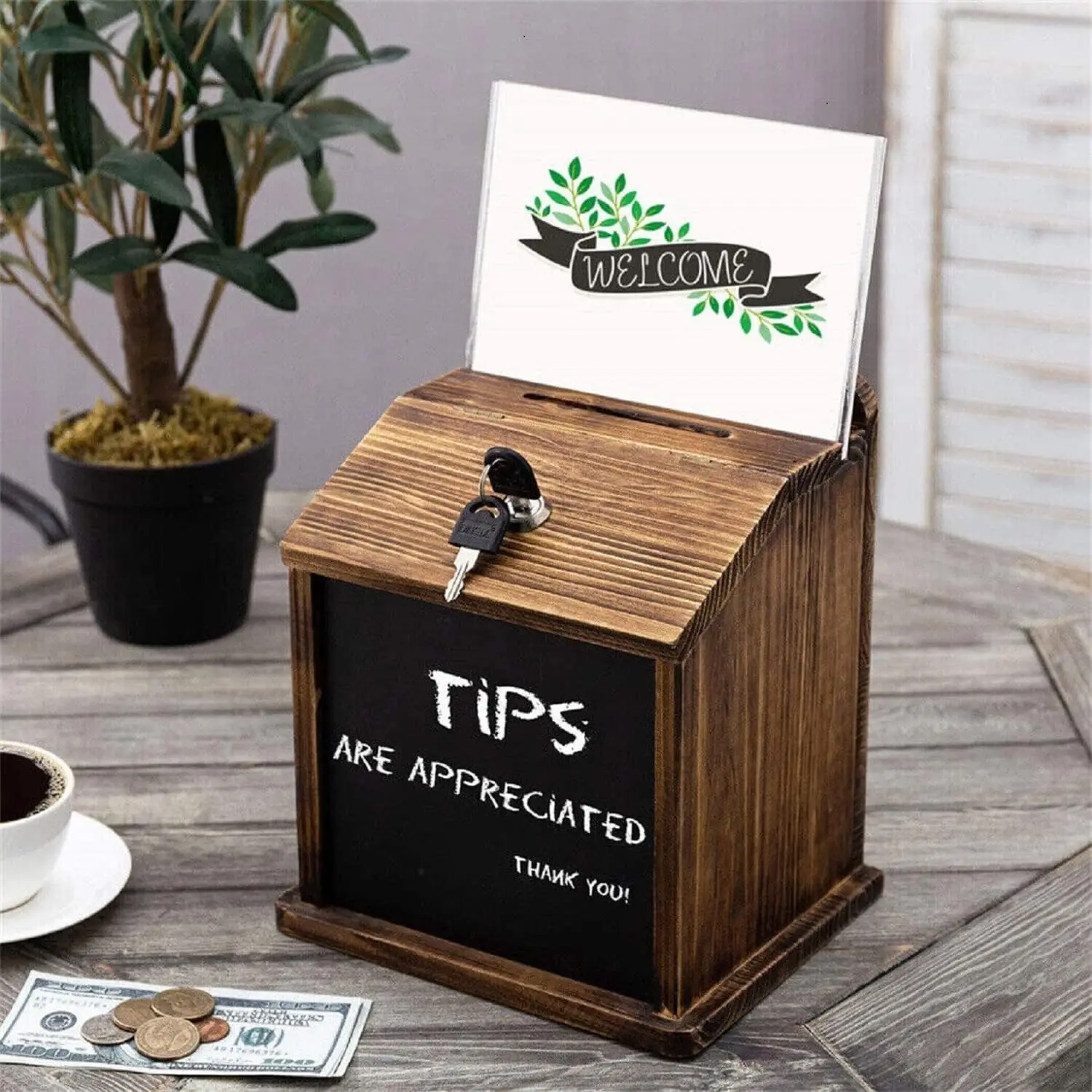 Lockable Wall Mounted Wooden Suggestion Box Chalkboard Ballot Donation Collection Box Lockable 5