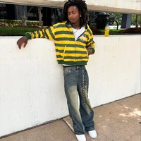 Y2K Street Kid Zip Up Hoodie Stripe Rivet Embroidery Pattern Sweatshirt New Men Hip Hop Fashion Streetwear Unisex Boxy Clothing - Image 6