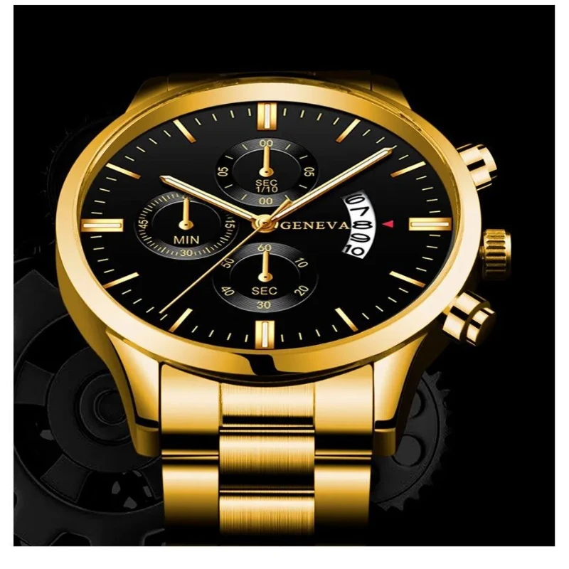 Calendar steel belt quartz watch, business men's three-eye large dial watch men's watch