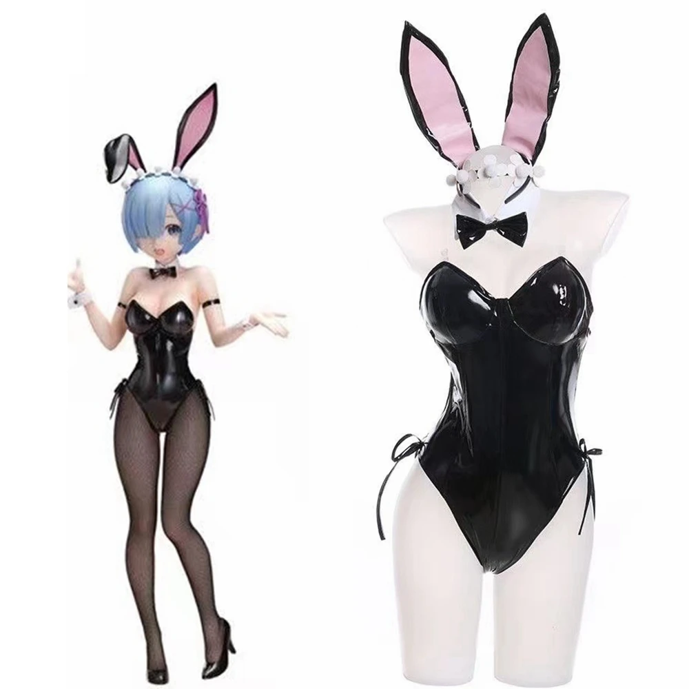 

2023 New Hight Quality Leather Unisex Anime Girl Playboy Bunny Rem Cosplay Costumes Halloween Christmas Party Sets Uniform Suits