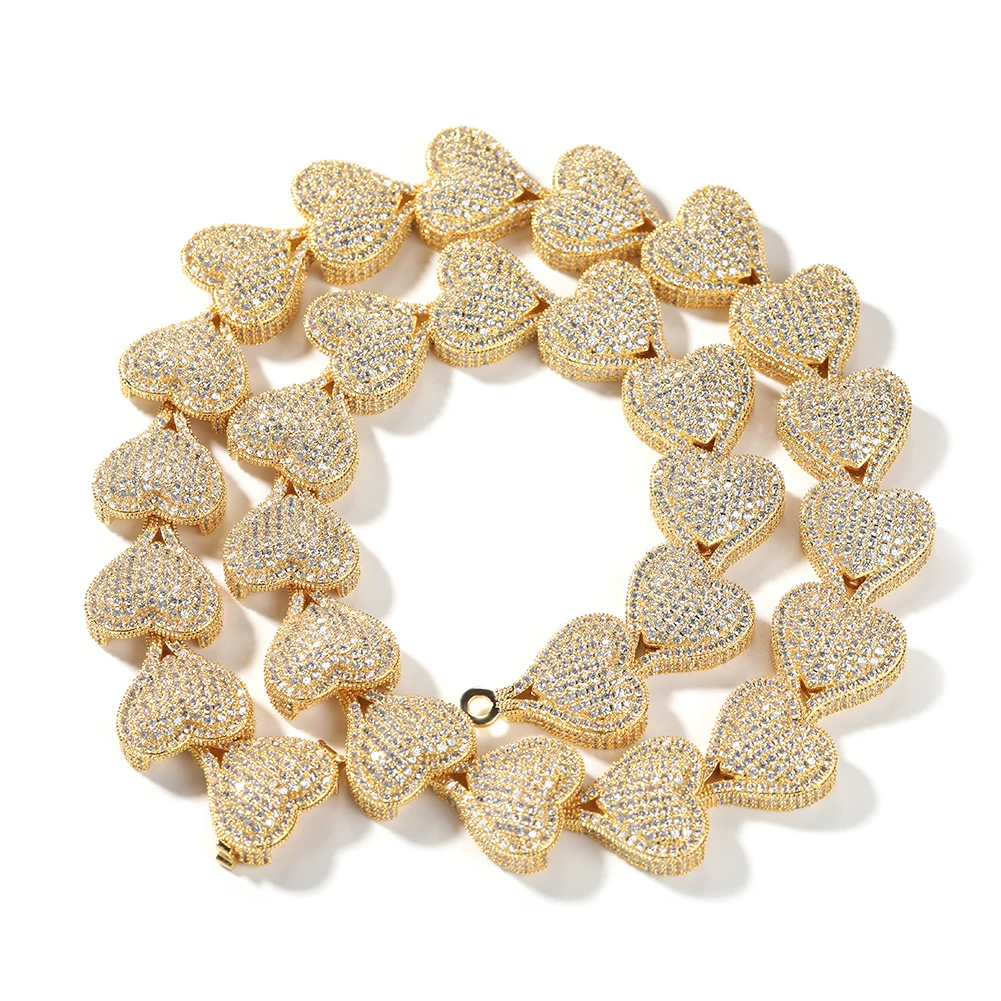 THE BLING KING 17mm Heavy Heart Necklace Micro Paved Out Cubic Zirconia Link Chain Best Gift For Women Girl Hiphop Jewelry