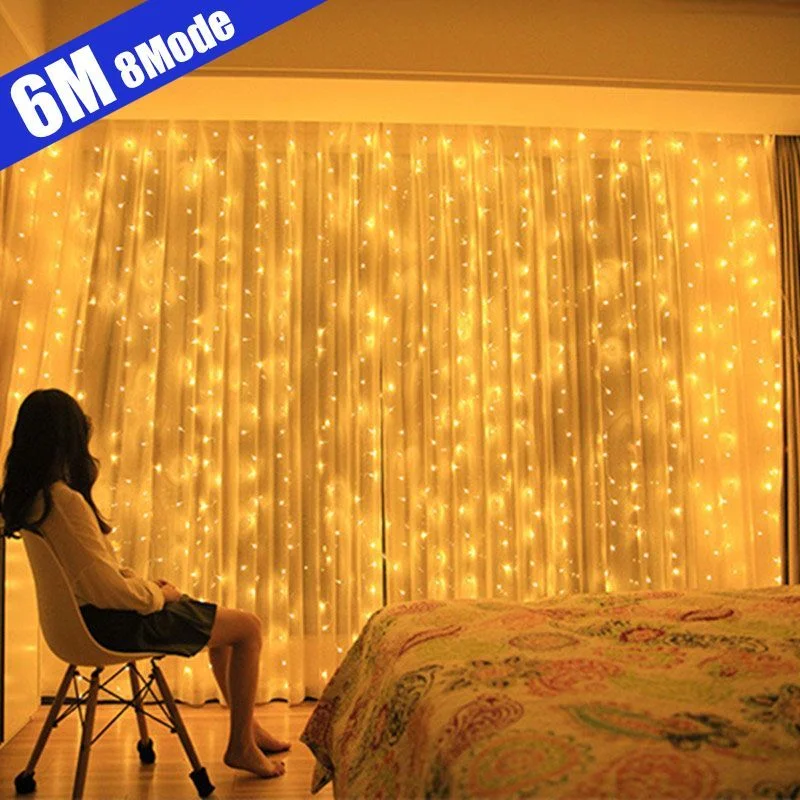

6M LED Fairy String Lights Curtain Garland USB Festoon Remote Christmas Decoration for Home New Year Lamp Holiday Decorative