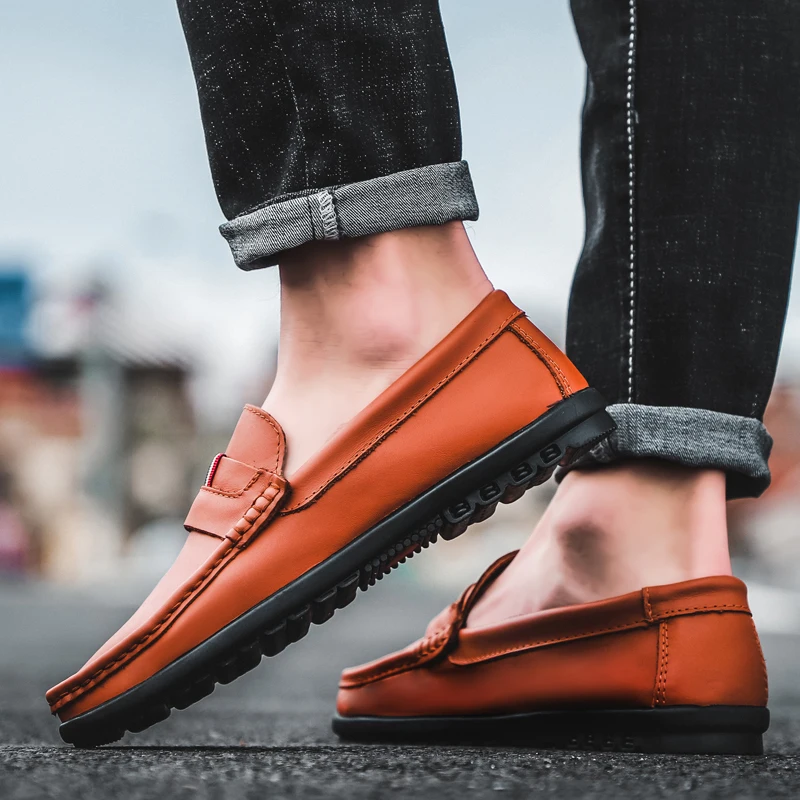 STRONGSHEN Italian Mens Casual Shoes Luxury Brand Loafers Leather Moccasins Light Breathable Slip on Driving Shoes Boat Shoes
