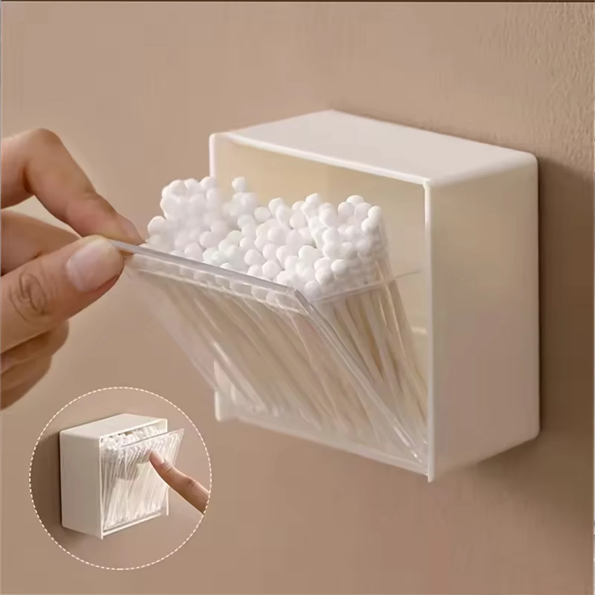 1pc/6pcs Wall-mounted Flip Storage Box, Punch Free Storage Box, Cosmetic Cotton Swab Multifunctional Storage Box 2 Color Options