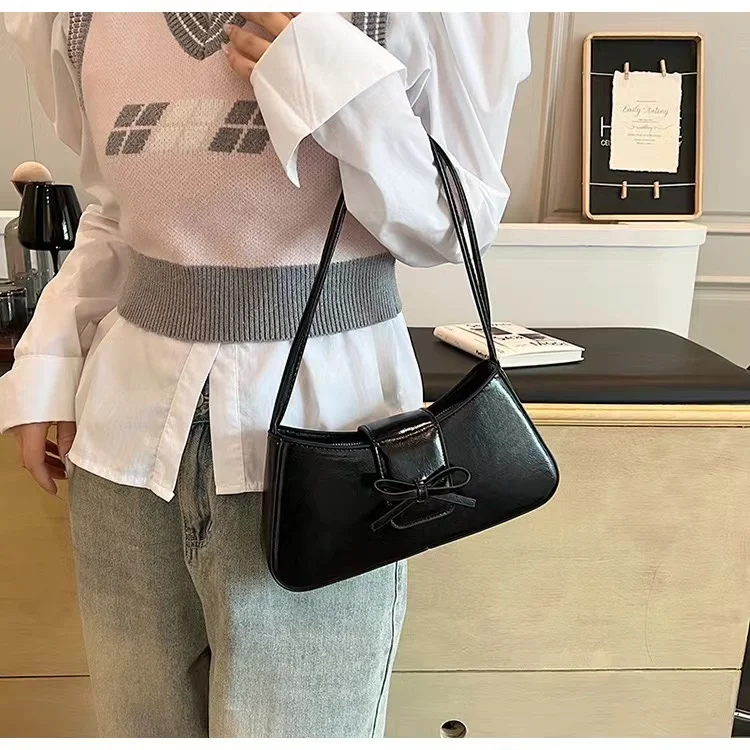 Bow Small Underarm Bags for Women 2024 Y2K Korean Fashion Pu Leather Female Shoulder Bag Y2K Handbags and Purses