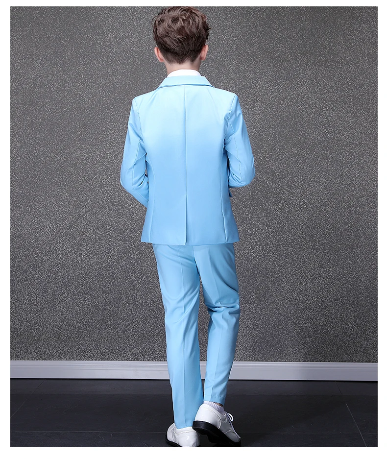 Kids Tuxedo Evening Party Wear Teenager Graduation Birthday Costume Children Sky Blue Photograph Suit Flower Boys Wedding Dress boys suit set