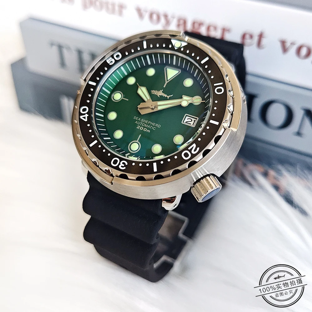 Heimdallr Watch Official Store Dark Green Tuna Shark Canned C3 Super Bright Green Glowing Automatic Mechanical Diving Watch