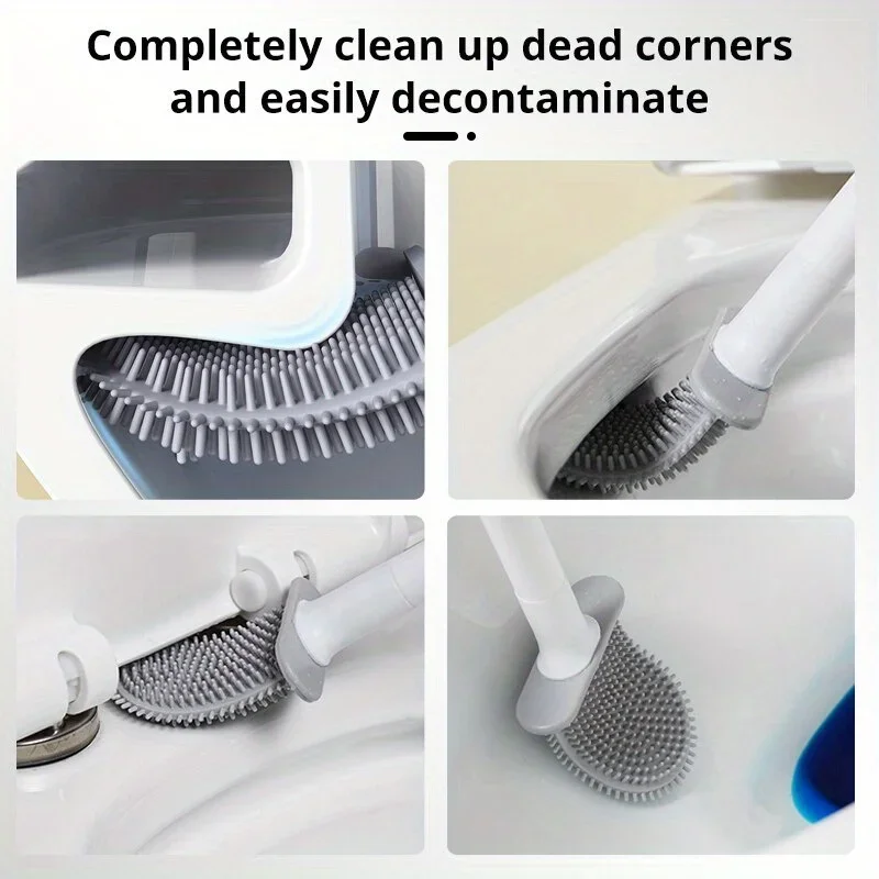 New Soft Plastic Toilet Brush Toilet Cleaning Brush Detachable Rod No Punch Wall Hanging No Dead Angle with Base Toilet Brush