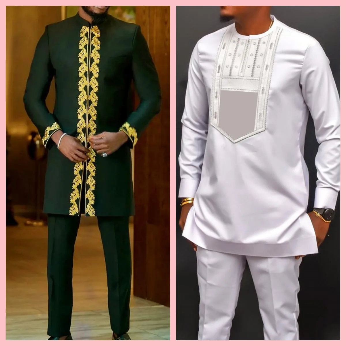 2024 New Men's Suit Top Trousers 2-piece Set Solid Color Round Neck Embroidery Long Sleeve Suit Wedding African Ethnic Style european diamond embedded jeans women s daddy trousers 2024 spring new high waist loose all matching harem pants jeans