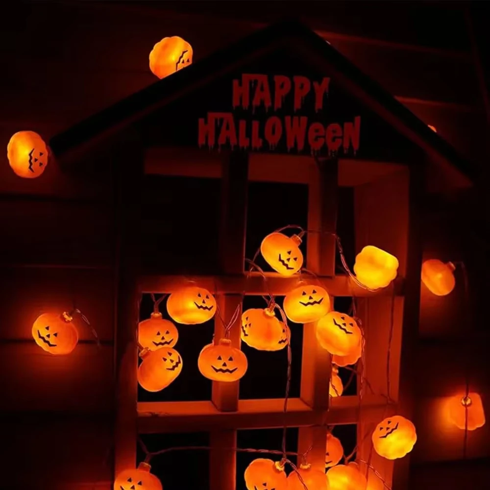 Halloween Party Lights Ourdoor&Indoor Decorations 10/20 LED Pumpkin String Lamp Battery Powered for Room Party Festival Decor