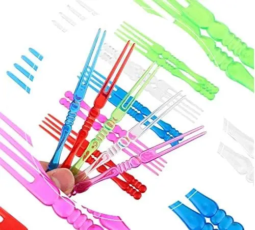 400PCS Disposable 4" Plastic Cocktail Picks Fruit Forks Cocktail Sticks Party Supplies Plates Picks Cake Forks Dessert Forks