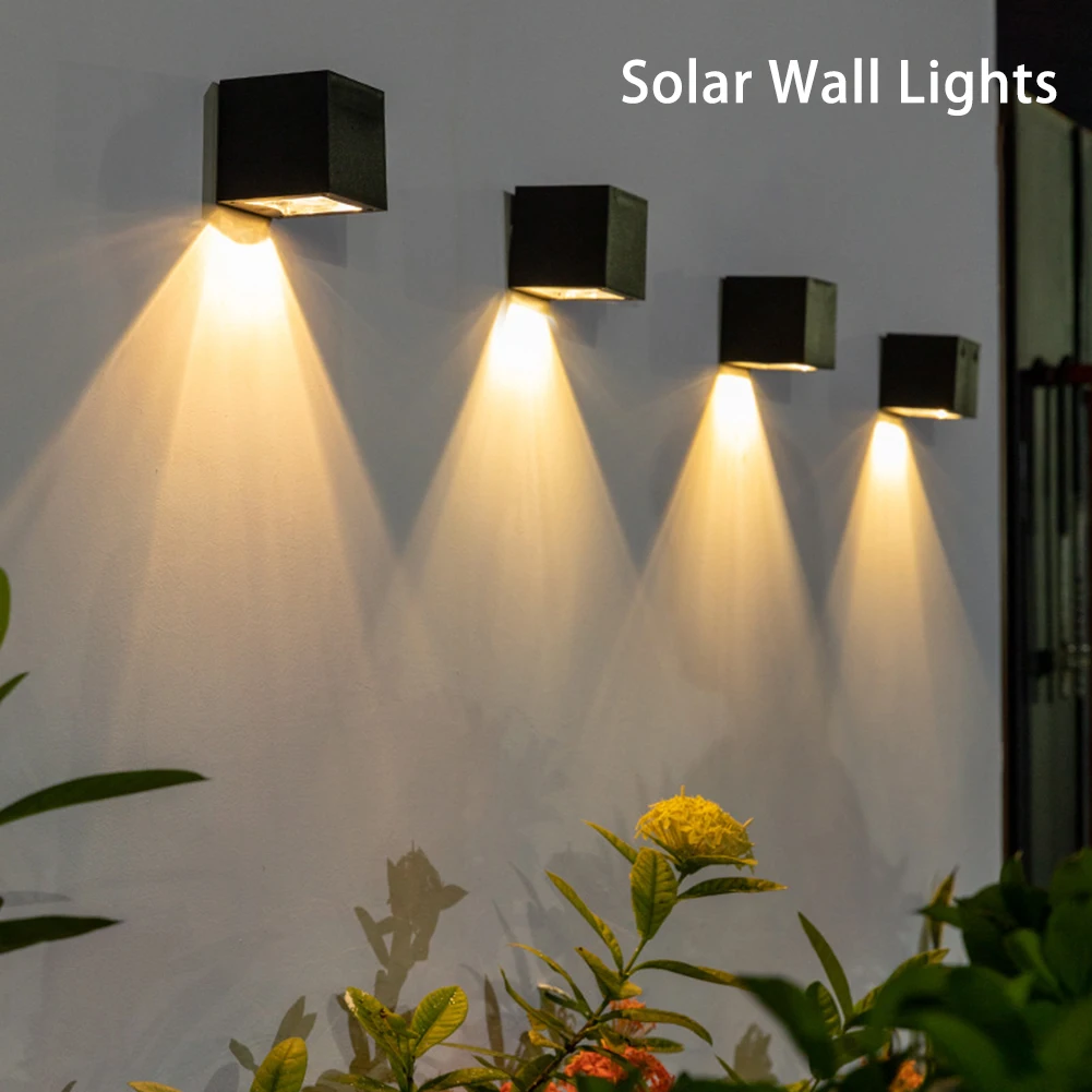 1pcs Square Led Solar Wall Lights 2 Modes Warm White+Colorful Light Waterproof Automatic Night Lamp for Outdoor Garden Patio