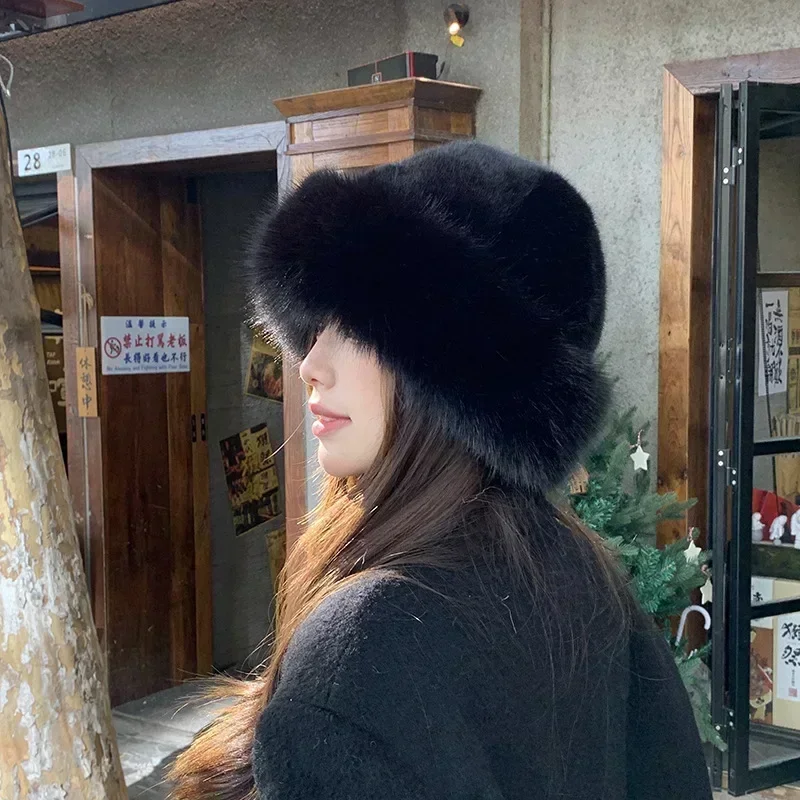 Fur Hat Winter Hat Women Fashion Fur Cap Fur Hat Winter Plush Ear Protection Brimless Plush Fluffy Headwear Skiing Riding