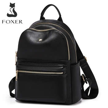 FOXER Brand Genuine Leather + Microfiber Women's Backpack Fashion Female Travel Bag Large Capacity Waterproof Backpack 1