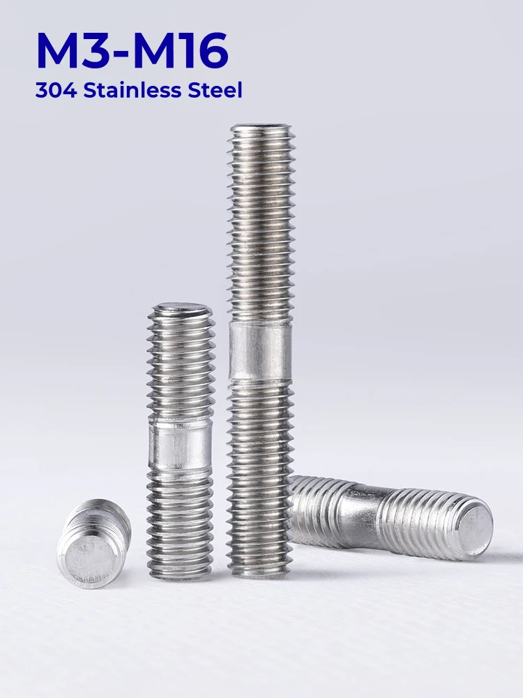 M3 M4 M5 M6 M8 M10 M12 M16 304 נירוסטה כפולה סוף חוט מוט Stud ברגים ברגים מוט שן מקל בלי ראש Stud ברגים
