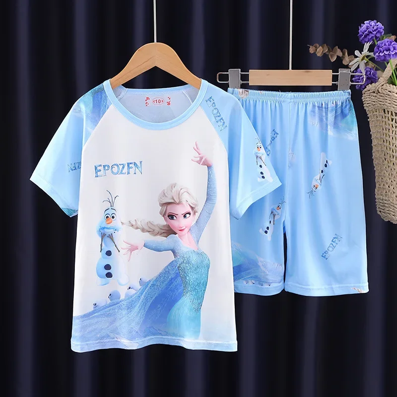 아동용 반팔 잠옷, 에어컨 의류, 투피스 세트, 가정 의류, 남녀공용, 여름 신상