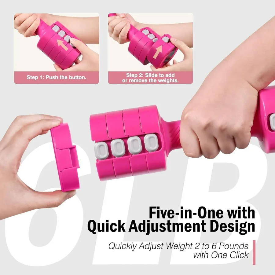 Adjustable Weight Dumbbells Set of 2, 8 in 1 Hand Weights for Women 2lb/3lb/4lb/5lb/6lb Dumbbell Weights Set 12 lbs/Pair Hand We
