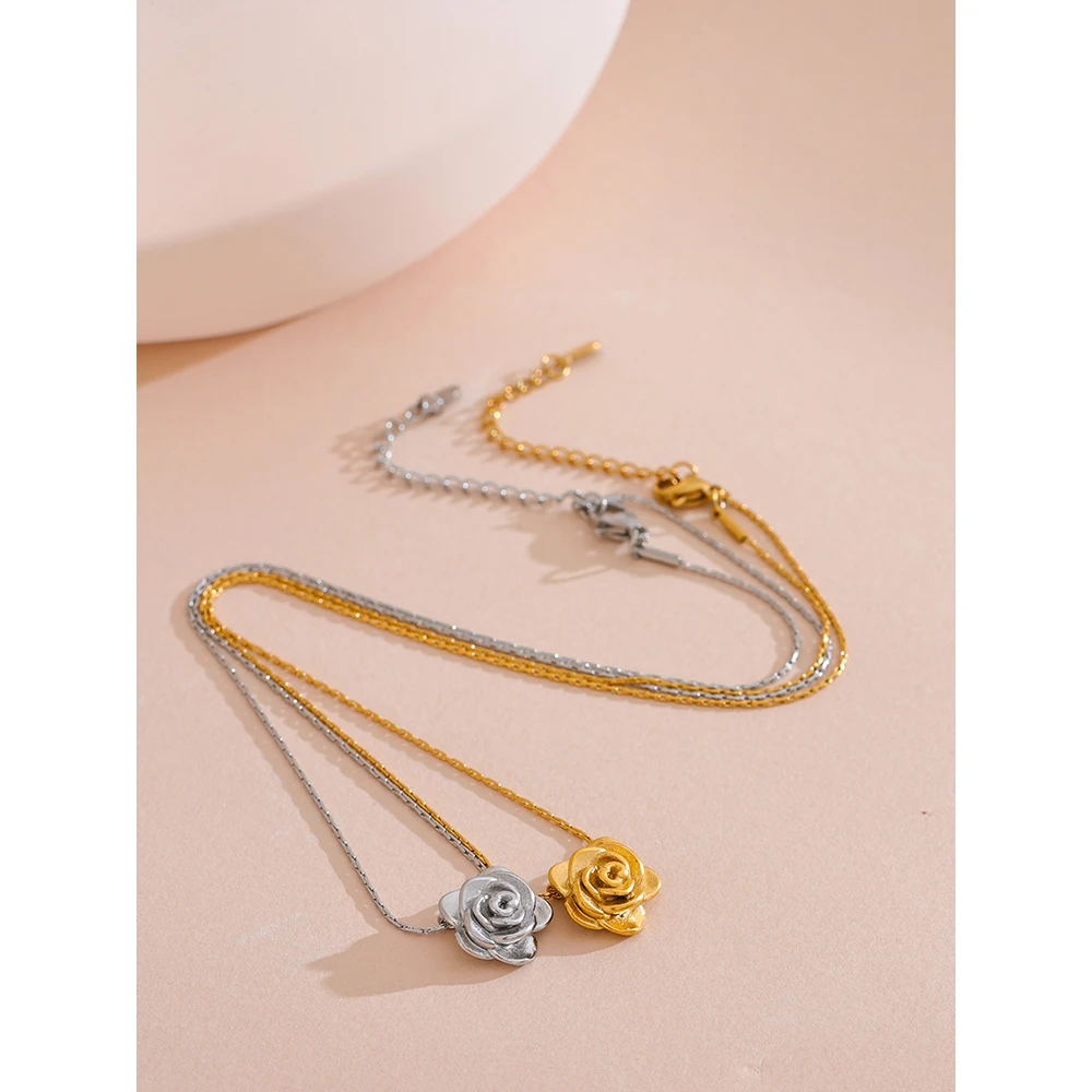 Yhpup Stainless Steel Flower Pendant Necklace Women