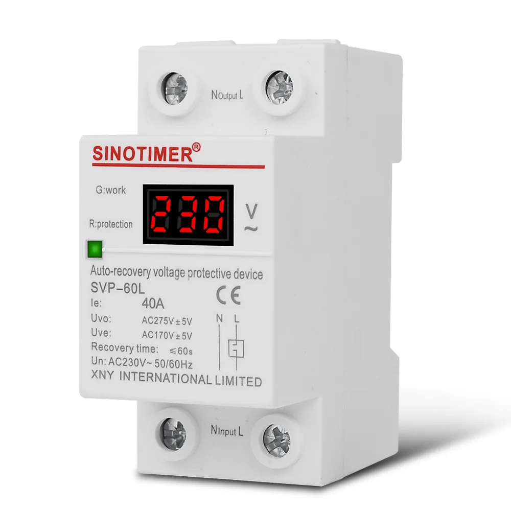 Digital Voltmeter Display Self Resetting Household Switch 220V Overvoltage And Undervoltage Protector SVP-60L 230V AC 40A 63A