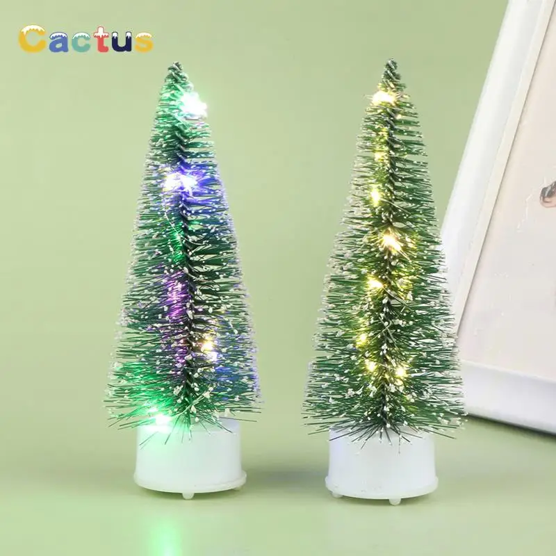 1PC Dollhouse Miniature LED Lighting Mini Artificial Christmas Trees Decorations Festival Snow Frost Xmas Tree Hoarfrost Decor 3