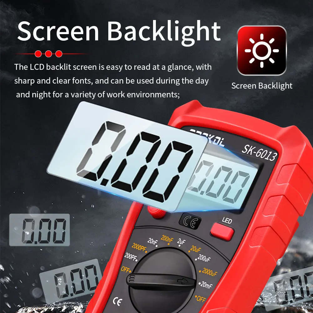 SK-6013 Digital Capacimeter Professional Capacitance Meter 20000uf Capacitor Tester 1999 Counts Electrician Multimeter digital multimeter tester