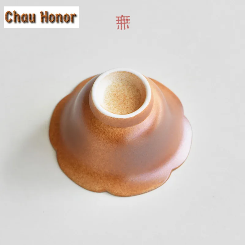 70ml Japanese Soda Kiln Glazed Pottery Teacup Retro Flower Petal Tea Bowl Tea-tasting Fragrance Cup Jianzhan Master Cups Teaware