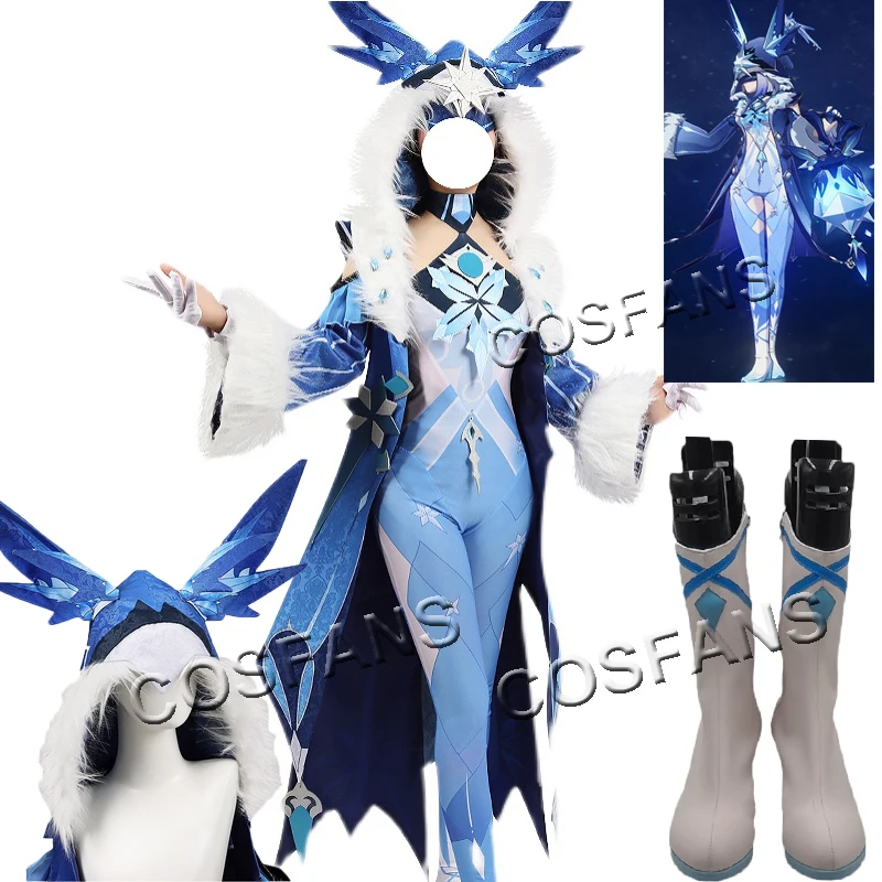 

Anime! Genshin Impact Fatui Cryo Cicin Mage Game Suit Gorgeous Jumpsuits Uniform Cosplay Costume Party Outfit Women S-3XL shoe