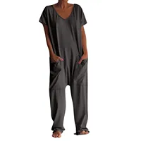 jumpsuit women Fashion Casual Short Sleeve Jumpsuits Loose and comfortable Pullover bodysuit With Pockets trend monos largos - Image 2