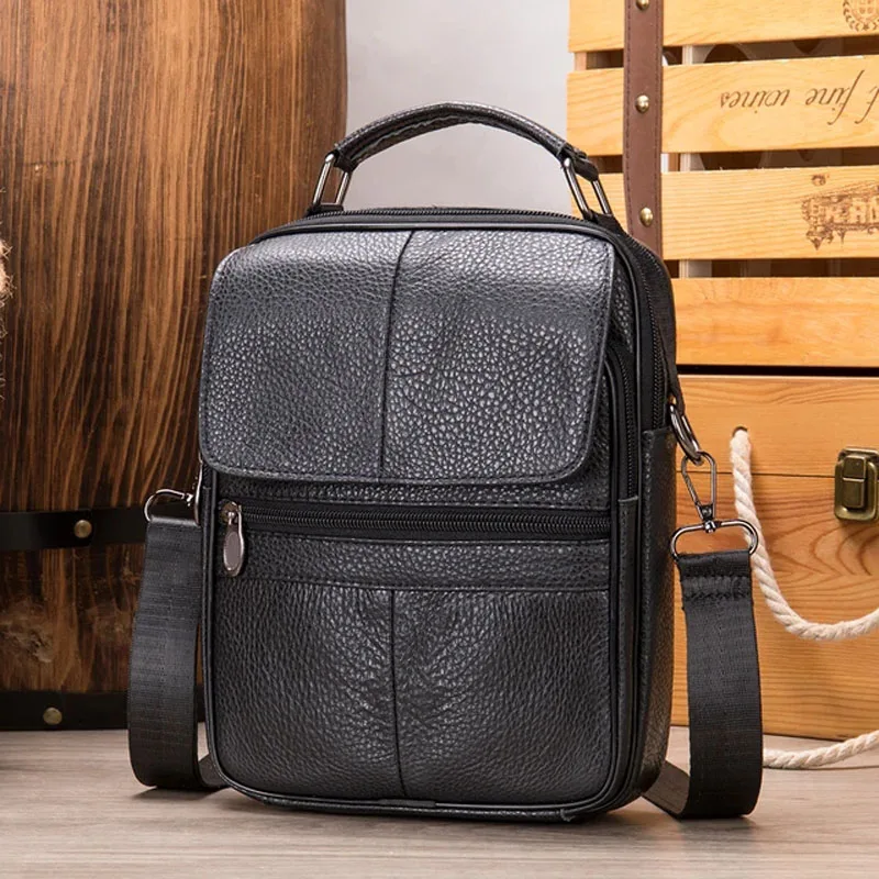 Genuine Leather Men's Shoulder Bag Business Leisure Large Capacity Portable Handbag Zipper Multi Layer Male's Crossbody Bags crossbody bags