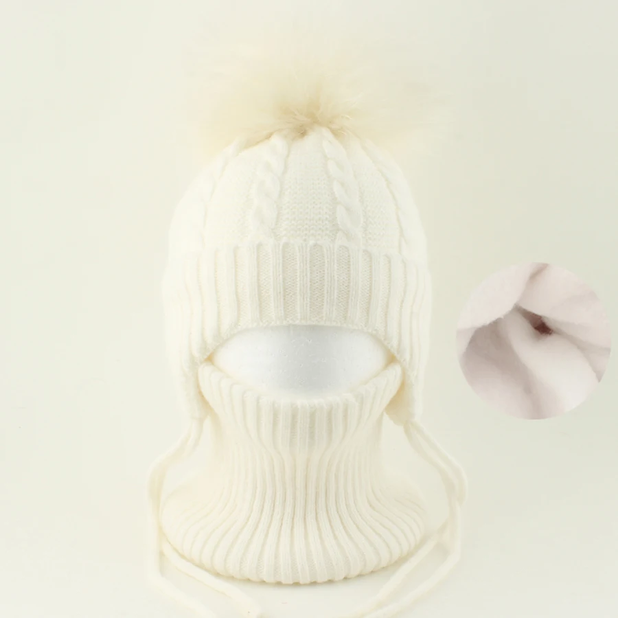 NEUE Winter Hohe Qualität Gestrickte Wolle Beanie Hut Hals Set Echtpelz Ball Hut Kinder Junge Mädchen Dicke Warme Fleece Outdoor Baby Mütze 1-6Y – Detail 16