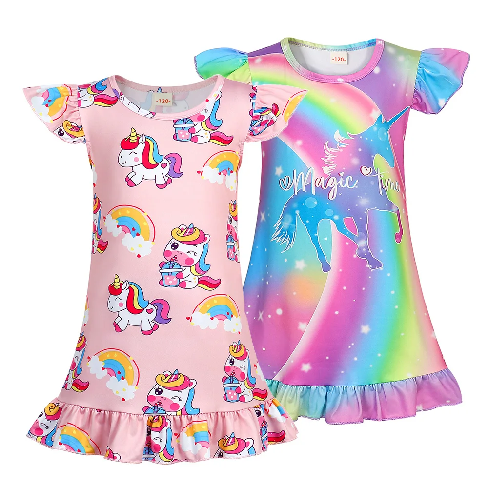 Jurebecia Girls 2-Piece Pajama Set Unicorn Pajamas Summer Dress Short Sleeve Girl's Daily Home Clothing