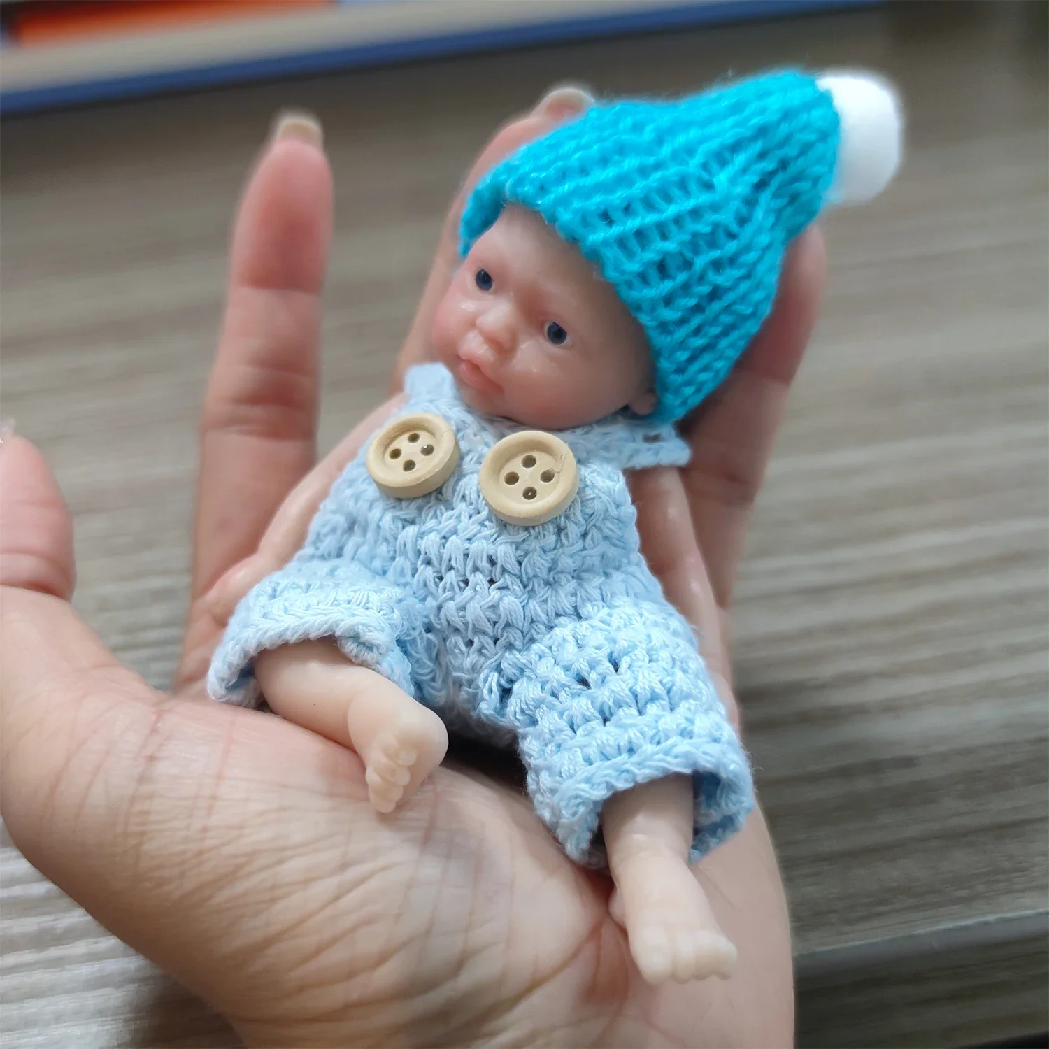 Reborn Baby Dolls Sleeping Silicone Full Body Boy 4.5inch Miniature Babies with Blue clothes Accessories for Christmas Gift Kids - 4
