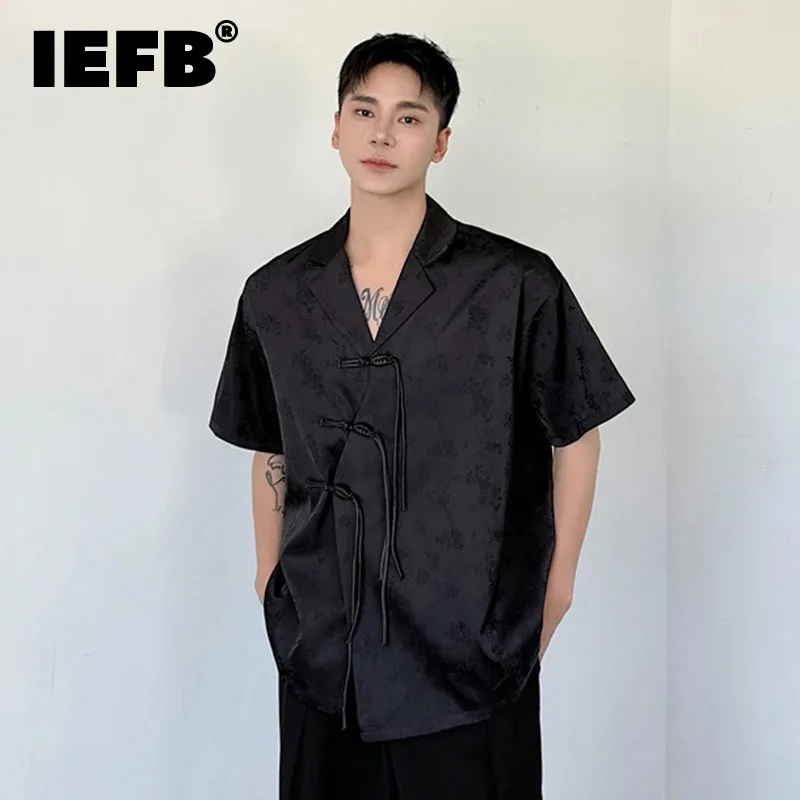 

IEFB Summer Short Sleeve Shirt Men New Chinese Style Dark Knot Button Suit Collar Comfortable Male Tee 2024 Fashion Trend 9C6037