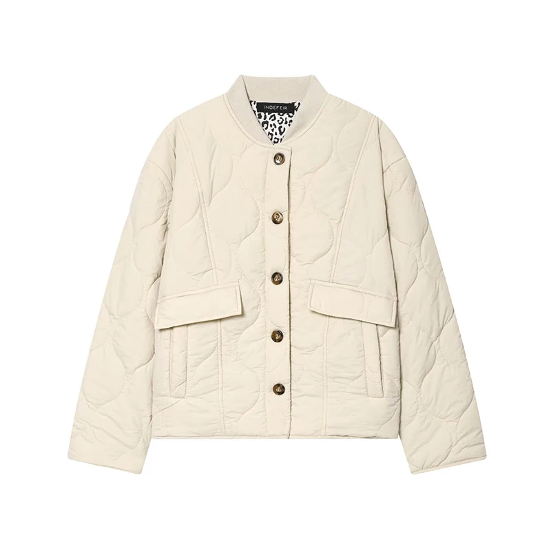 Women Autumn Casual Quilting Cotton Jacket Long Sleeve Single Breasted With Pockets Winter Vintage Loose Warm Short Parka Coat ﻿