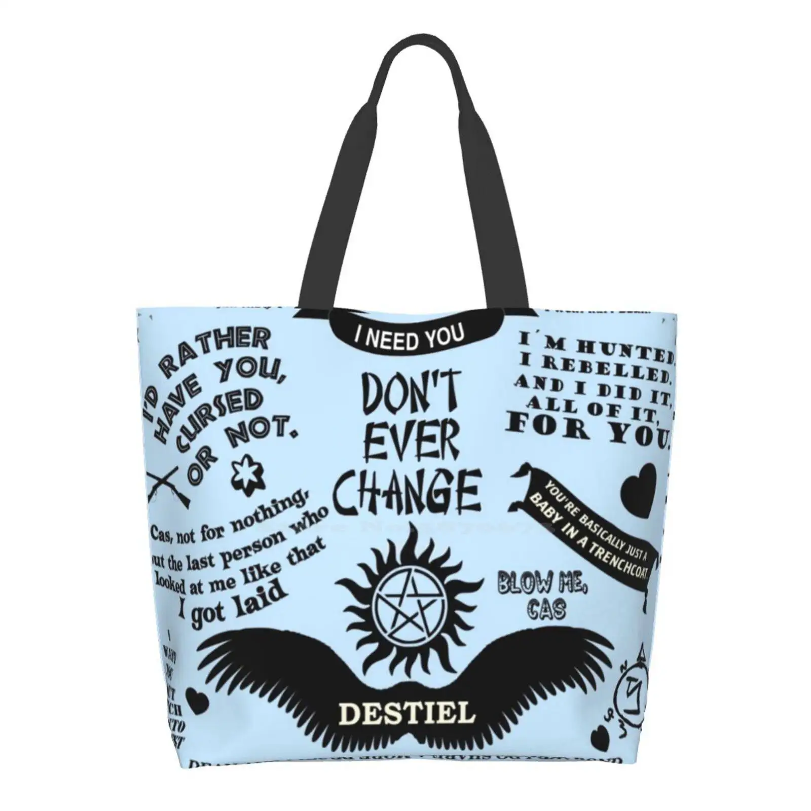 

Destiel Love Designer Handbags Shopping Tote Destiel Castiel Shipper Ship Squirrel Family Business Saving People Spn Quotes
