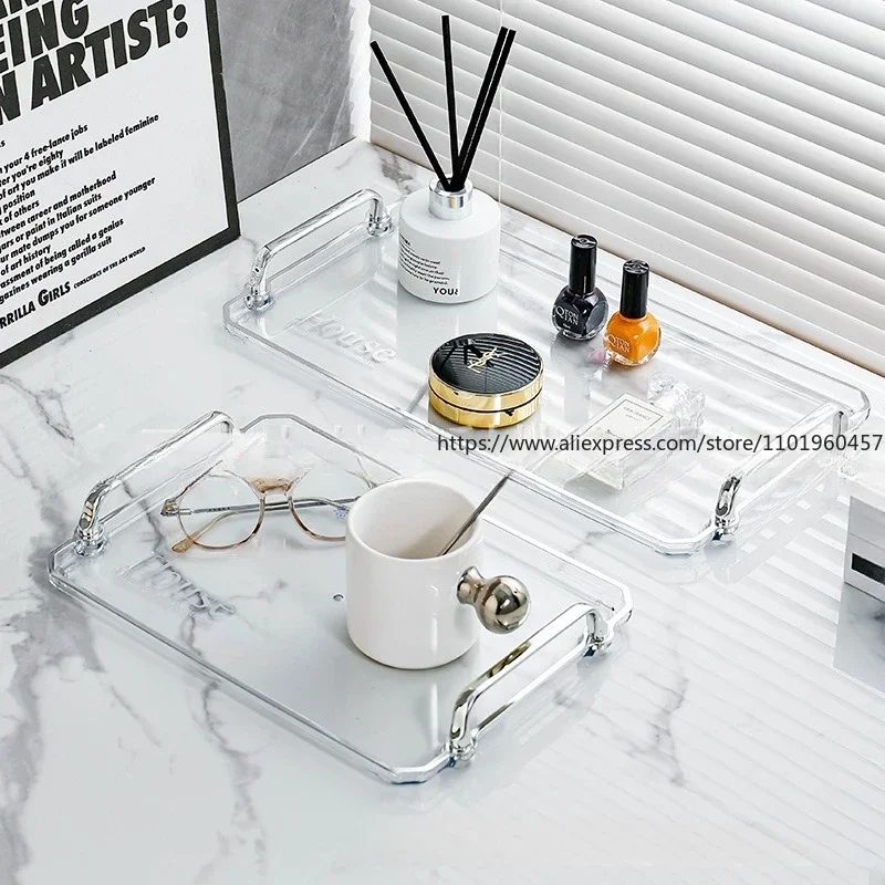 Luxury Creative Rectangle Storage Trays Home Decor Geometric Art Table Ornaments Kitchen Accessories Plastic Crafts Tea Trays 4