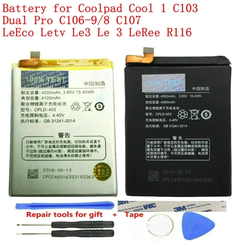 

Battery for Coolpad Cool 1 C103 Dual Pro C106-9/8 C107 LeEco Letv Le3 Le 3 LeRee R116 Batteries 4000mAh Mobile Phone Repair Part