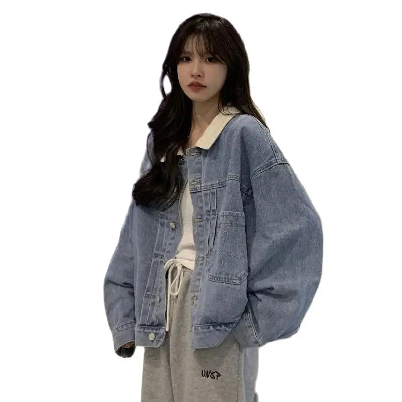Korea Denim coat Women Spring and Autumn  New vintage Loose BF Jacket Top Ins Fashion